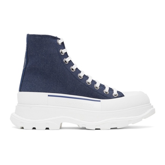 Men’s Size 8.5 (Euro Sz 41.5) Alexander McQueen Thread Slick Indigo Denim Boots - Picture 1 of 17